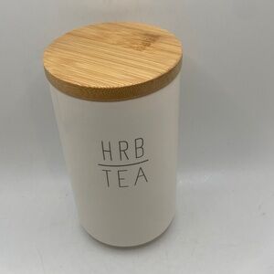 "HERB TEA" Farmhouse Ceramic Storage Canister with Bamboo Lid